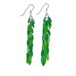 Leaf Earrings in shades of greens.