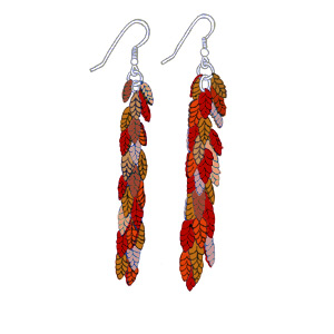 Leaf Earrings in shades of oranges.