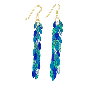 Leaf Earrings in shades of turquoise.