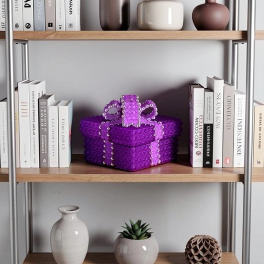 Dark Purple Beaded Box with Lt Purple Bow for Display