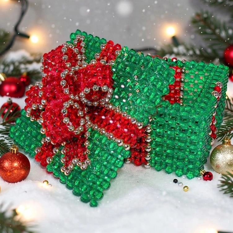 Warm Orange Beaded Box with Brown Bow for Fall Decorating