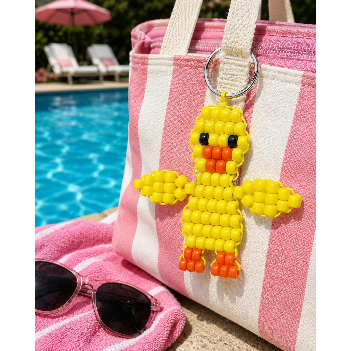 Beaded Duck Keychain - Pony Bead Duck - Little Yellow Duck Beaded Keychain