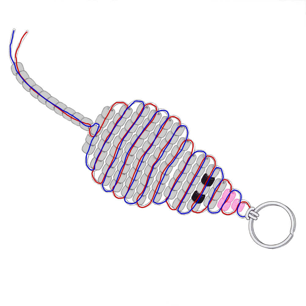 Cord weaving pattern for beaded mouse keychain.