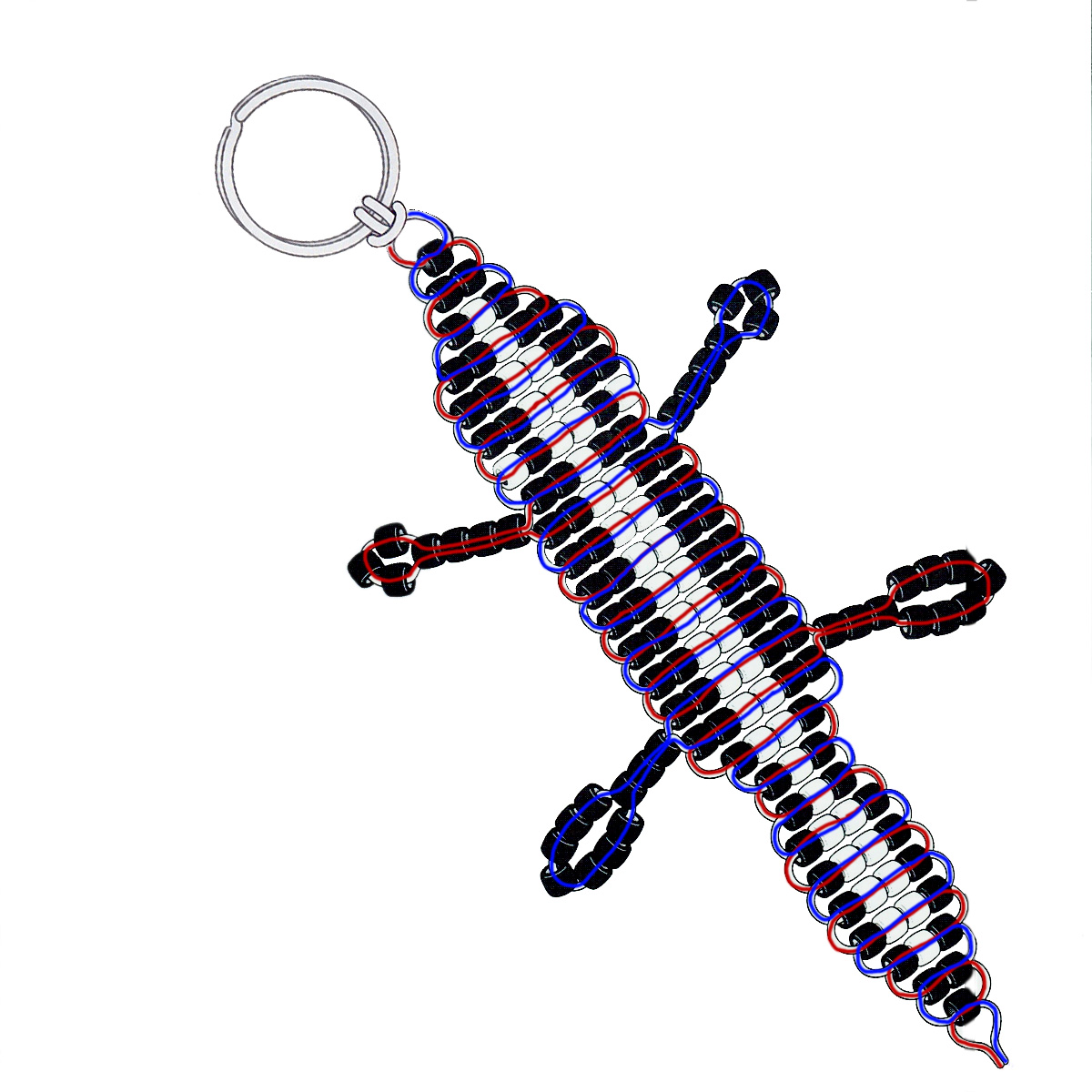 Cord weaving pattern for beaded skunk keychain.