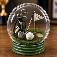 Golf-themed fillable ornament decoration featuring miniature golf accessories for sports décor and golf lover gift ideas.