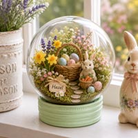 Easter basket fillable ornament craft idea featuring miniature Easter decorations and spring home décor.
