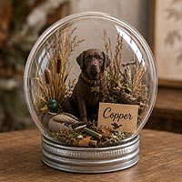 Personalized fillable ornament pet keepsake featuring a beloved dog and natural embellishments for home décor and pet remembrance crafts.