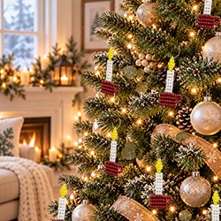 DIY candle Christmas ornament craft idea using a free beaded candle pattern and instructions