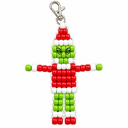 Free pony bead grinch pattern for making a Christmas keychain, ornament or grinch Christmas decoration.