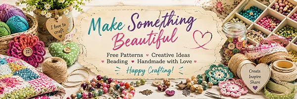 Colorful collage of beads, yarn, paint, ribbon, buttons, fabric, and handmade crafts representing the free craft patterns, beading projects, and creative inspiration found at Fun Craft Patterns.